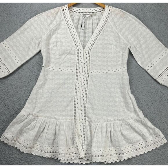 Veronica Beard Womens Mini Dress XL Daeja White Geometric Lace‎ Button Up NEW